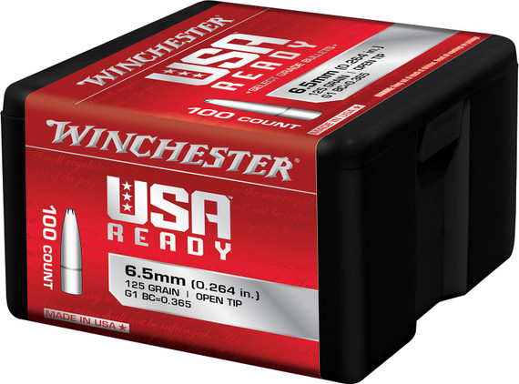 Winchester WBR65125 Centerfire, Rifle 6.5Creedmoor 125gr Open Tip 100 Per Box/10 Case, Reloating Bullets