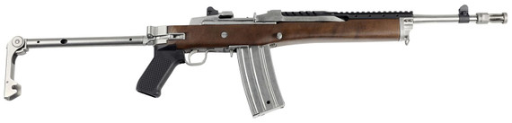 Samson 100000100 A-TM Folding Stock Stainless Steel & Walnut Finish with Black Polymer Grip for Ruger Mini-14, Ruger Mini Thirty Right Hand (, Rifle Parts NOT Included)