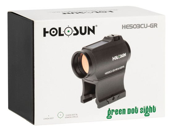Holosun HE503CUGR 503 Black Anodized 1x 20 mm 2 MOA Green Dot/65 MOA Circle Multi Reticle, Red Dot Sight