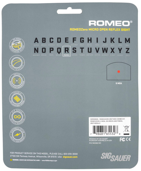 Sig Sauer Electro-Optics SORG0605 RomeoZero Grip Mod Kit OD Green 1x24mm 6 MOA Illuminated Red Dot Reticlet Fits Sig P365XL Compatible w/Sig Sauer P365 Optics Ready Pistols
