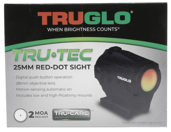 TruGlo TG8125BN TruTec Black 1 x 25mm 2 MOA RED DOT Reticle