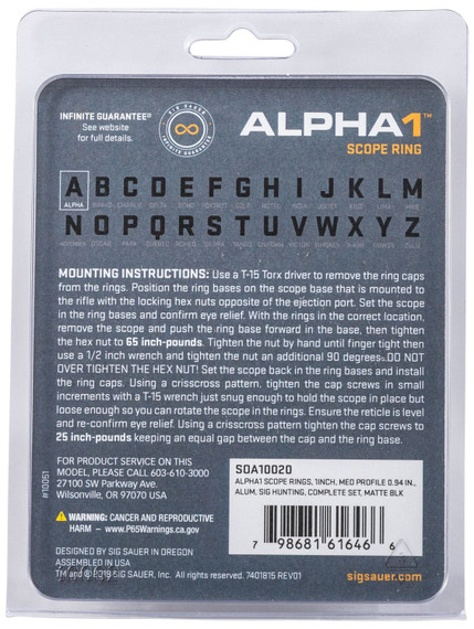 Sig Sauer Electro-Optics SOA10020 Alpha 1 Matte Black 1 in Medium 0 MOA