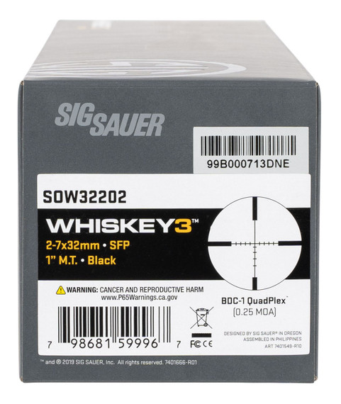 Sig Sauer Electro-Optics SOW32202 Whiskey3 Black Anodized 2-7x32mm 1 in Tube BDC-1 Quadplex Reticle