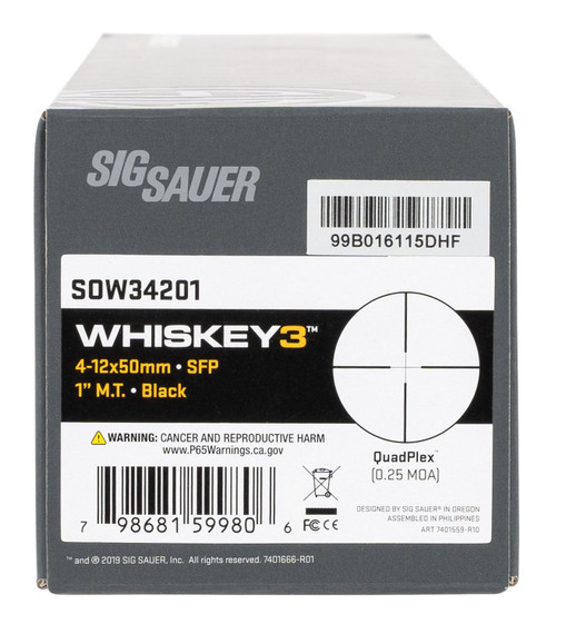Sig Sauer Electro-Optics SOW34201 Whiskey3 Black Anodized 4-12x50mm 1 in Tube Quadplex Reticle