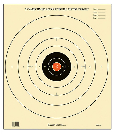 Action Target B8POC100 Competition NRA Time & Rapid Fire Bullseye 25 yds 21 in x 24 in Black/White 100 Per Box Paper Targets