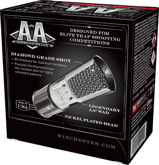 Winchester AADGHA127 AA Diamond Grade Elite Trap 12Gauge 2.75 in 1 1/8oz 7.5Shot 25 Per Box/10 Case, Shotgun Shells