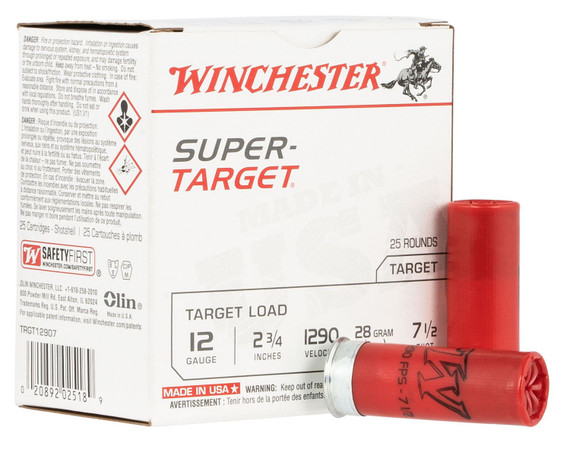 Winchester TRGT12907 Super-Target Light Target 12Gauge 2.75 in 1oz 7.5Shot 25 Per Box/10 Case, Shotgun Shells