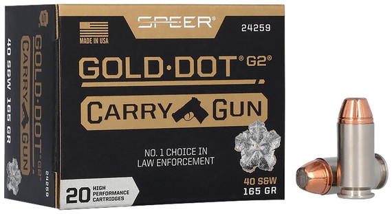 Speer 24259 Gold Dot Carry Gun 40S&W 165gr Hollow Point 20 Per Box/10 Case Centerfire, Handgun Ammunition