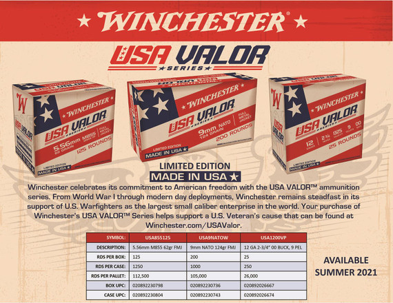 Winchester USA9NATOW USA Valor 9mmLuger 124gr Full Metal Jacket 200 Per Box/5 Case Centerfire, Handgun Ammunition