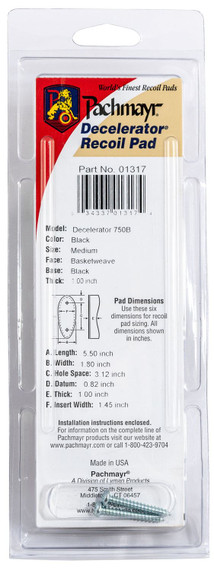 Pachmayr 01317 D750B Decelerator Field Style Recoil Pad Medium Black Basketweave Rubber 1 in Thick