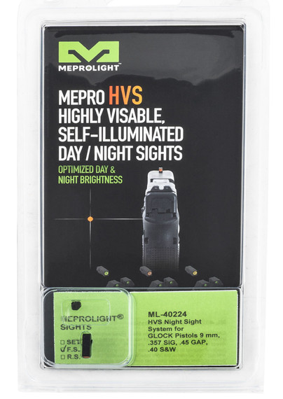 Meprolight USA 402243137 Hyper-Bright Green Tritium Orange Outline Front Sight-Green Tritium Black Outline Rear Sight Glock 17/17L/19/22