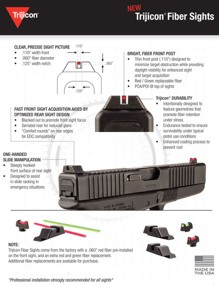Trijicon 601032 Fiber Sights- Smith & Wesson M&P/ M&P 2.0 Black | Red Fiber Optic Front Sight Front Sight Black Rear Sight