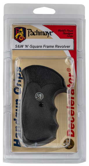 Pachmayr 05056 Decelerator Grip Checkered Black Rubber with Finger Grooves for S&W N Frame with Square Butt
