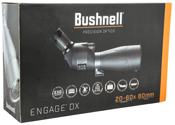Bushnell SENDX2680A Engage DX 20-60x 80mm Black Rubber Armor Angled Body BaK-4 Porro Prism Spotting Scope
