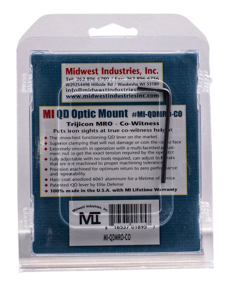 Midwest Industries MIQDMROCO Trijicon MRO QD Mount Black Hardcoat Anodized