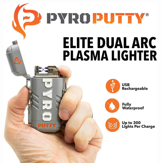 Pyro Putty PPARC2 Dual Arc Elite Lighter Gray 2.63 in Long Includes USB Cable/Lanyard