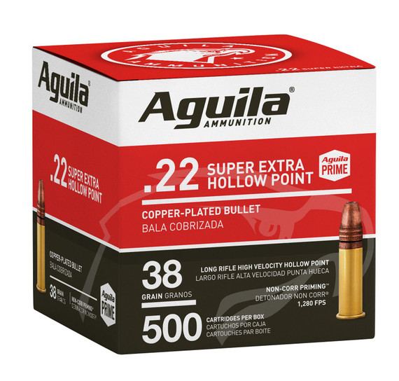 Aguila 1B221118 Super Extra 22LR 38gr Copper Plated Hollow Point 500 Per Box/4 Case Rimfire Ammunition