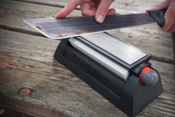 AccuSharp 025C Tri-Stone Deluxe Sharpening System Coarse, Medium, Fine Diamond, Alumina, Ceramic Sharpener Rubber Handle