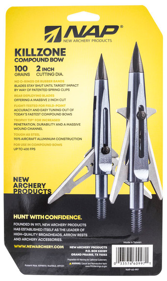 NAP NAP60997 Killzone Trophy Tip Rear Deploying Mechanical Broadhead 100 GR/ 3 Pack
