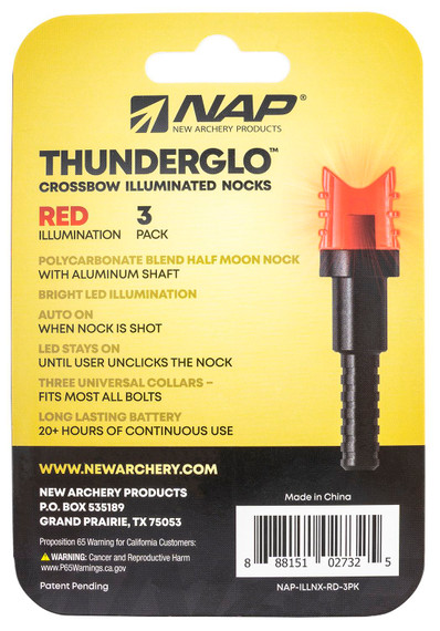 NAP NAPILLNXRD3PK Thunderglo Illuminated Nock Crossbow Red Half Moon/ 3 Pack
