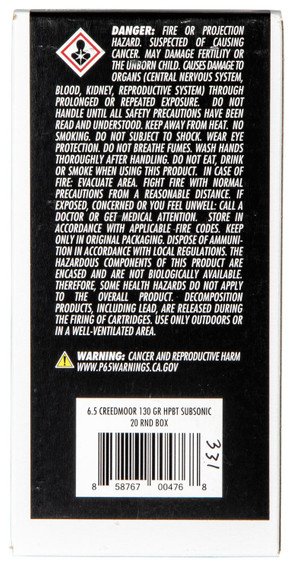 Atomic 00476 Subsonic 6.5 Creedmoor 130 gr Sierra MatchKing BTHP 20 Per Box/ 10 Case Centerfire, Rifle Ammunition