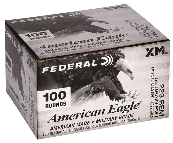 Federal AE223BLX American Eagle 223 Rem 55 gr Full Metal Jacket Boat Tail 100 Per Box/ 5 Cs