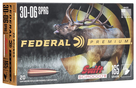 Federal P3006SS1 Premium 30-06Springfield 165gr Swift Scirocco II 20 Per Box/10 Case Centerfire, Rifle Ammunition