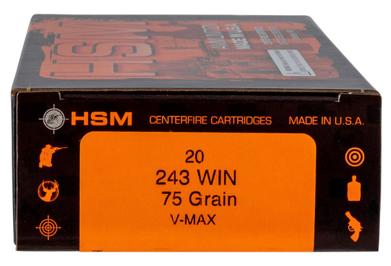 HSM 2432N Varmint 243 Win 75 gr Hornady V Max 20 Per Box/ 25 Case Centerfire, Rifle Ammunition