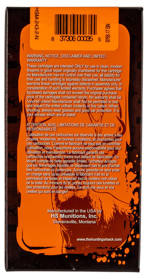 HSM 2432N Varmint 243 Win 75 gr Hornady V Max 20 Per Box/ 25 Case Centerfire, Rifle Ammunition