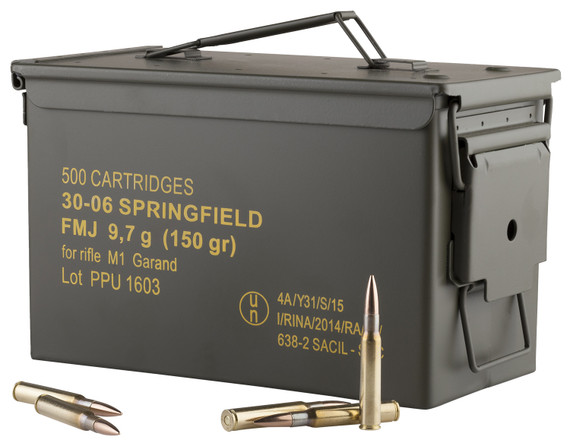 PPU PP3006GMC Standard 30-06Springfield 150gr Full Metal Jacket/500rds *Sold by Case *Includes Metal Can Centerfire, Rifle Ammunition