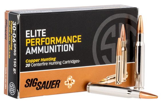 Sig Sauer E3006H120 Elite Copper Hunting 30-06Springfield 150gr Copper Solid 20 Per Box/10 Case Centerfire, Rifle Ammunition