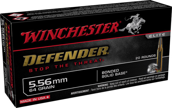 Winchester S556PDB Defender 5.56x45mmNATO 64gr Bonded Solid Base 20 Per Box/10 Case Centerfire, Rifle Ammunition