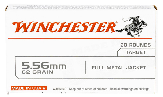 Winchester USA5562 USA 5.56x45mmNATO 62gr Full Metal Jacket 20 Per Box/50 Case Centerfire, Rifle Ammunition