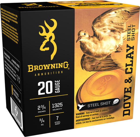 Browning Ammo B193832027 Dove & Clay 20Gauge 2.75 in 3/4oz 7Shot 25 Per Box/10 Case, Shotgun Shells