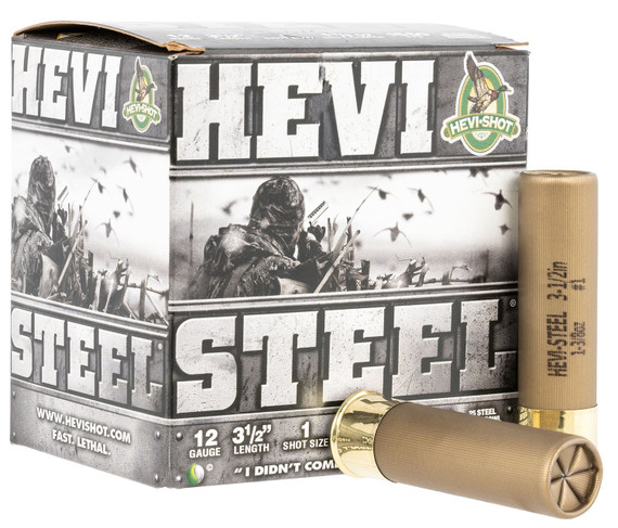 HEVI-Shot HS65001 HEVI-Steel 12Gauge 3.50 in 1 3/8oz 1Shot 25 Per Box/10 Case, Shotgun Shells