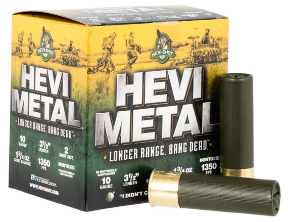 HEVI-Metal HS37502 HEVI-Metal Longer Range 10Gauge 3.50 in 1 3/4oz 2Shot 25 Per Box/10 Case, Shotgun Shells