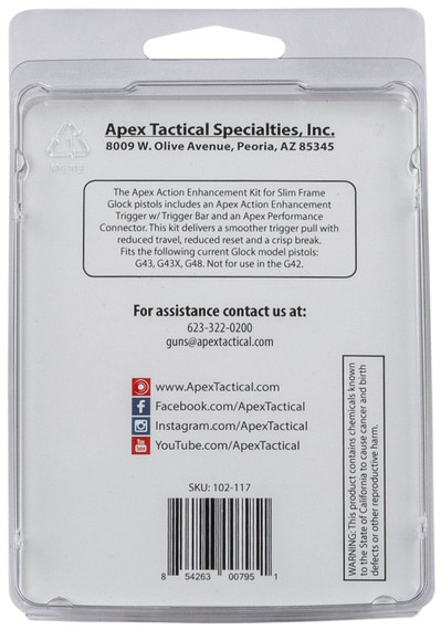 Apex Tactical 102117 Action Enhancement Black Drop-in Trigger, Compatible w/Glock 43/43X/48 Right Hand