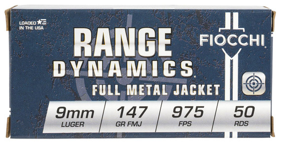 Fiocchi 9APD Range Dynamics 9mmLuger 147gr Full Metal Jacket 50 Per Box/20 Case Centerfire, Handgun Ammunition