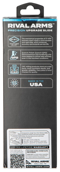 Rival Arms RA10G206A Precision Slide A1 with Docter Cut Black QPQ Case Hardened 17-4 Stainless Steel for Glock 19 Gen4