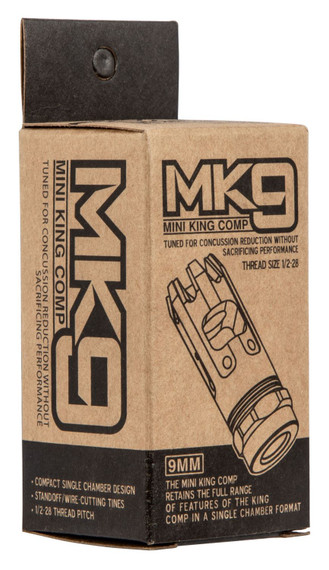 Strike Industries MK9COMP Mini King Comp Black Steel with 1/2 in-28 tpi Threads & 2.30 in OAL for 9mm Luger AR-Platform