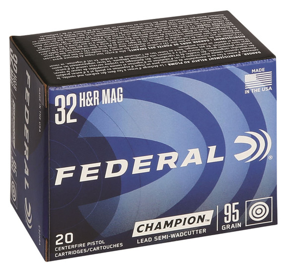 Federal C32HRA Champion Training 32H&R Mag 95gr Lead Semi Wadcutter 20 Per Box/25 Case Centerfire, Handgun Ammunition