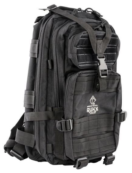 Rukx Gear ATICT1DB Tactical 1 Day Black 600D Polyester w/ Molle Webbing Hook & Loop Panel 5 Storage Areas