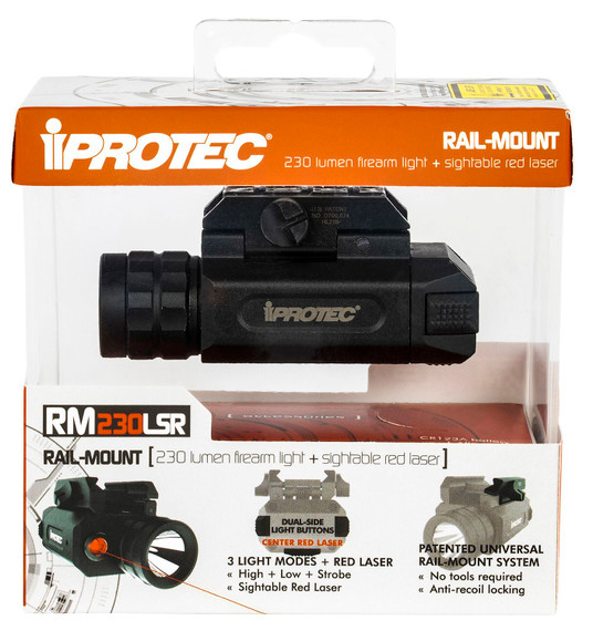 iProtec 6568 RM230LSR Rail-Mount Firearm Light & Red Laser Black 230 Lumen White Light
