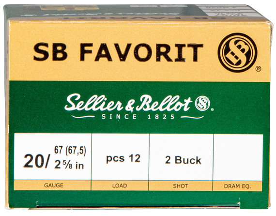 Sellier & Bellot SB20BSA Hunting 20Gauge 2.75 in 12Pellets 1oz 2Shot 25 Box/10 Case, Shotgun Shells
