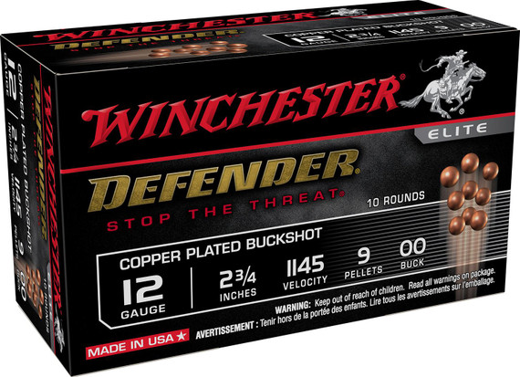 Winchester SB1200PD Defender 12Gauge 2.75 in 9Pellets Copper Plated 00Buck Shot 10 Per Box/10 Case, Shotgun Shells