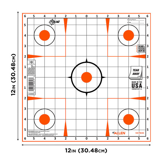 EZ-Aim 15333100 Sight-In Grid Self-Adhesive 12 in x 12 in Orange/White 100 Per Pack Paper Targets