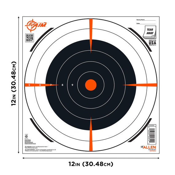 EZ-Aim 15334100 Shooting Bullseye Hanging 12 in x 12 in Black/White 100 Per Pack Paper Targets