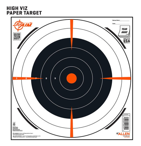 EZ-Aim 15334100 Shooting Bullseye Hanging 12 in x 12 in Black/White 100 Per Pack Paper Targets
