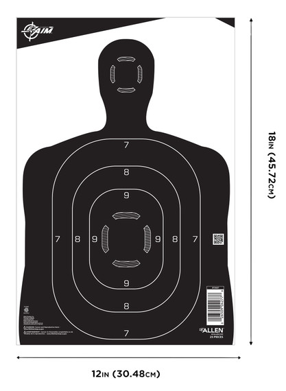 EZ-Aim 15447 Silhouette Hanging 12 in x 18 in Black/White 25 Per Pack Paper Targets