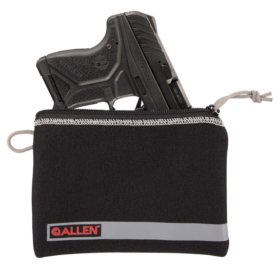 Allen 3626, Pistol Pouch Black Polyester w/Lockable Zippers, ID Label & Fleece Lining Holds Compact Size, Handgun 5 in L x 7 in W Interior Dimensions